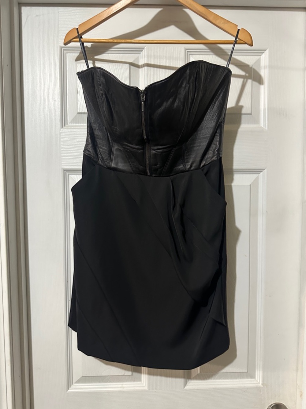 bebe Black Strapless Leather-Top Cocktail Dress